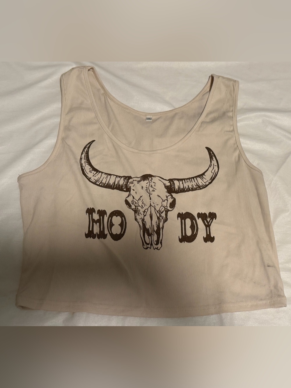 Women’s Western Cream Graphic Tank Top with Longhorn Skull